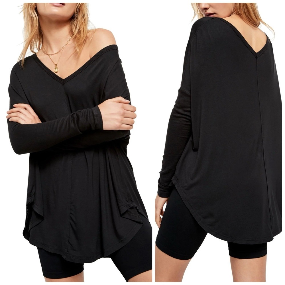 Free People Moonshine Tunic Top XS Boho Dolman Slouchy Oversized Casual Black